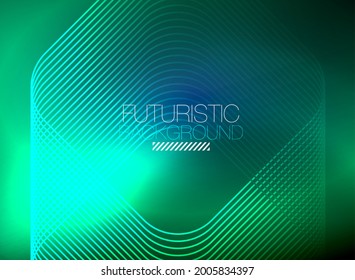 Neon color square shape lines abstract background. Shiny magic energy and motion concept, vector abstract wallpaper background