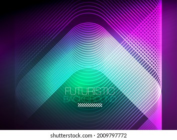 Neon color square shape lines abstract background. Shiny magic energy and motion concept, vector abstract wallpaper background