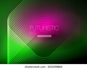 Neon color square shape lines abstract background. Shiny magic energy and motion concept, vector abstract wallpaper background