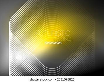 Neon color square shape lines abstract background. Shiny magic energy and motion concept, vector abstract wallpaper background