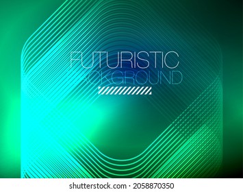 El color de las líneas cuadradas de forma de color neón es el fondo abstracto. Energía mágica brillante y concepto de movimiento, fondo de fondo de fondo vectorial abstracto
