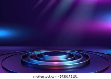 Neon color stage with rings and light effect