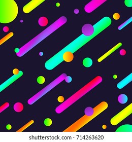 Neon color style background for online store, poster, banner, template, web, app, flyer. Vector illustration with vibrant colors lines and dots on black background. Modern color design textured.