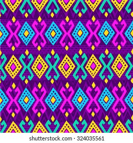 neon color tribal indian seamless pattern. abstract geometric print. ethnic hipster backdrop. It can be used for wallpaper,  web page background, fabric, paper, postcards. hand drawn.