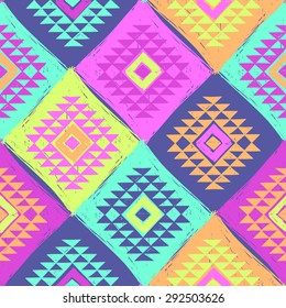 Neon color tribal Navajo seamless pattern. Aztec summer geometric print. ethnic hipster backdrop. Hand drawn