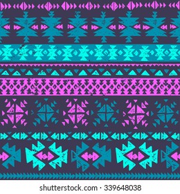 cor neon tribal Navajo padrão sem costura. grunge asteca arte geométrica abstrata impressão art. pano de fundo hipster étnico. Papel de parede, design de pano, tecido, papel, embrulho, têxtil. desenhado à mão.