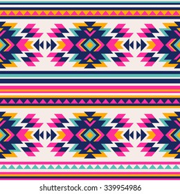 Neon Color Tribal Navajo Seamless Pattern. Aztec Abstract Geometric Art Print. Ethnic Hipster Backdrop.  Wallpaper, Cloth Design, Fabric, Paper, Wrapping, Textile.