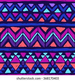 neon color tribal navajo vector seamless pattern with brush texture. aztec abstract geometric art print. ethnic hipster backdrop. Wallpaper, cloth design, fabric, paper, textile. Hand drawn