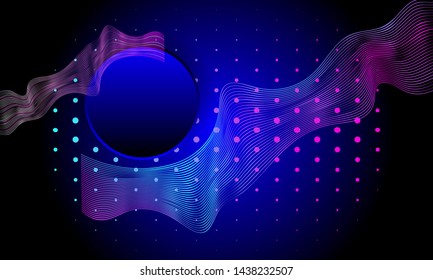 Neon color vector background with bright light planets and stars cosmos banner