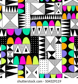 neon color vector seamless pattern with doodle elements. memphis abstract geometric art print. ethnic hipster background. Wallpaper, fabric, paper, wrapping, textile. hand drawn. fashion 80s-90s