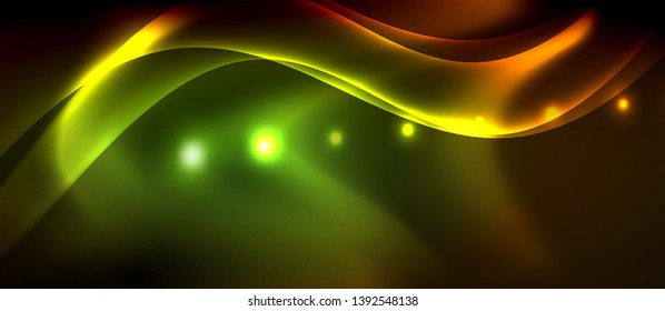 Neon color wave lines abstract background, magic techno futuristic light, vector