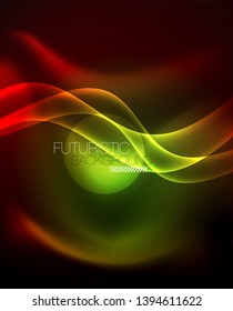 Neon color wave lines abstract background, magic techno futuristic light, vector