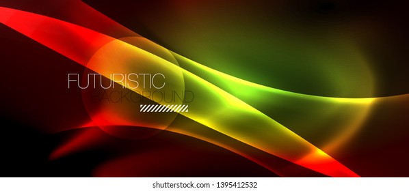 Neon color wave lines abstract background, magic techno futuristic light, vector