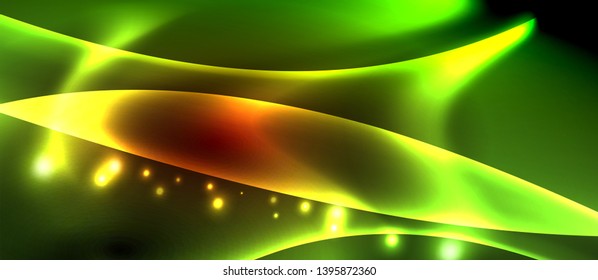 Neon color wave lines abstract background, magic techno futuristic light, vector