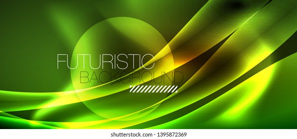 Neon color wave lines abstract background, magic techno futuristic light, vector