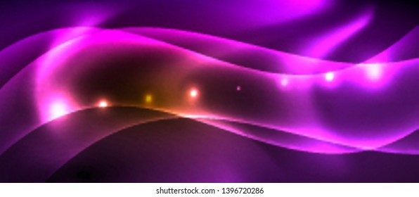 Neon color wave lines abstract background, magic techno futuristic light, vector