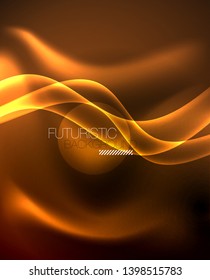 Neon color wave lines abstract background, magic techno futuristic light, vector