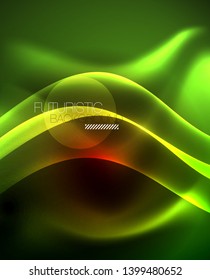 Neon color wave lines abstract background, magic techno futuristic light, vector