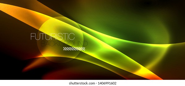 Neon color wave lines abstract background, magic techno futuristic light, vector