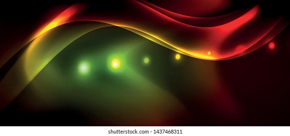 Neon color wave lines abstract background, magic techno futuristic light, vector