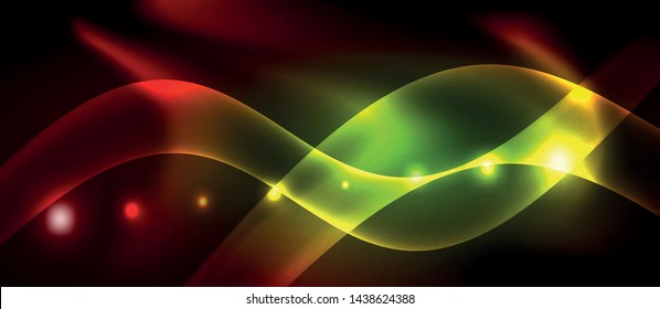 Neon color wave lines abstract background, magic techno futuristic light, vector