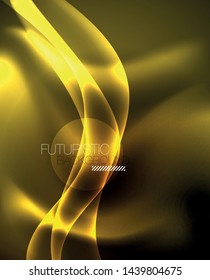 Neon color wave lines abstract background, magic techno futuristic light, vector