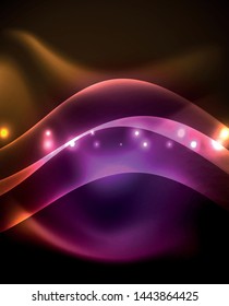 Neon color wave lines abstract background, magic techno futuristic light, vector