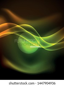 Neon color wave lines abstract background, magic techno futuristic light, vector