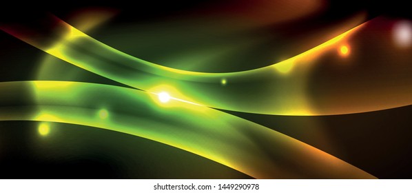 Neon color wave lines abstract background, magic techno futuristic light, vector