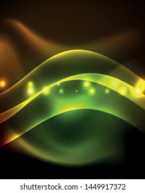 Fundo abstrato de linhas de onda de cor de néon, luz futurista de techno mágica, vetor