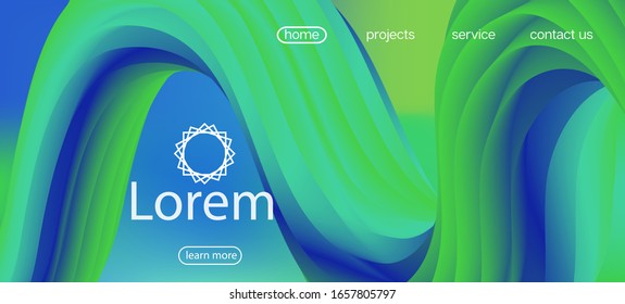 Neon Color Website Layout. Landing Page, Green, Purple Background. Dynamic Movement Modern Wave. Geometric Lucid Gradient Wallpaper. 3d Fluid Vivid Vector Background. Trendy Liquid Shape Banner.