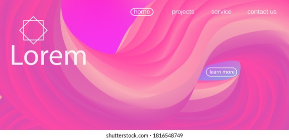 Neon Color Website Layout. Landing Page, Pink, Purple Background. Trendy Liquid Shape Banner. Colorful Vibrant Gradient Wallpaper. 3d Fluid Bright Vector Background. Dynamic Movement Funky Wave.