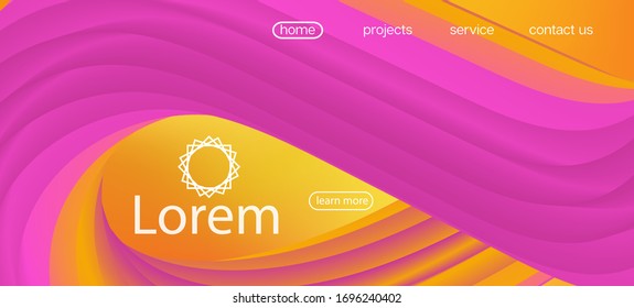 Neon Color Website Template. Landing Page, Orange, Pink Background. Trendy Liquid Shape Banner. Colorful Vivid Gradient Wallpaper. 3d Fluid Vibrant Vector Background. Dynamic Motion Modern Wave.