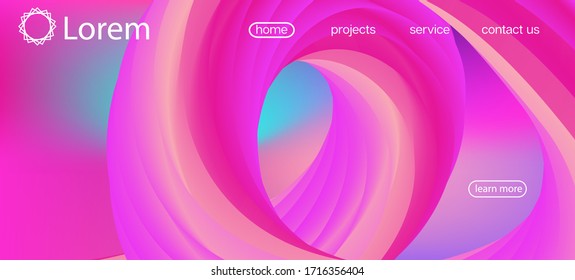 Neon Color Website Template. Landing Page, Pink, Purple Background. Dynamic Movement Modern Wave. Trendy Liquid Shape Banner. Geometric Vibrant Gradient Overlay. 3d Fluid Bright Vector Background.