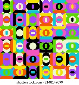 Neon colored abstract vector pattern artwork made with various geometric shapes and elements. Digital graphics design for poster, cover, art, presentation, prints, fabric, wallpaper and etc.