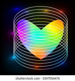 Neon colored circles with a bright heart inside.