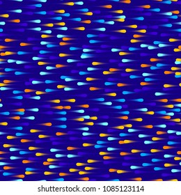 Neon colored drops on dark blue background. Random placed and colored stripes pattern. Vector illustration