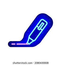 Neon colored felt-tip pen icon. Midnight blue. Neon ballpoint pen design. Realistic neon template icons. There is mask area on White Background.