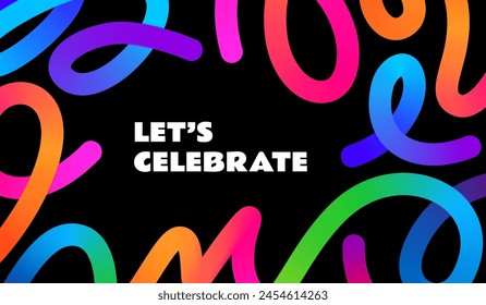 Neon Colored Gradient 3D Lines. Color Curve Fluid Shapes. Doodle Vector Frame