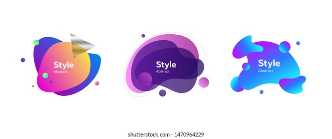 Neon colored liquid figures set. Modern abstract shapes and lines with gradient effect. Trendy minimal templates for presentations, banners, posters and flyers. Vector illustration