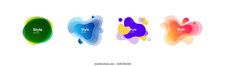Neon colored liquid figures set. Modern abstract shapes and lines with gradient effect. Trendy minimal templates for presentations, banners, posters and flyers. Vector illustration