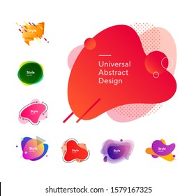 Neon colored liquid figures set. Modern abstract shapes and lines with gradient effect. Trendy minimal templates for presentations, banners, posters and flyers. Vector illustration