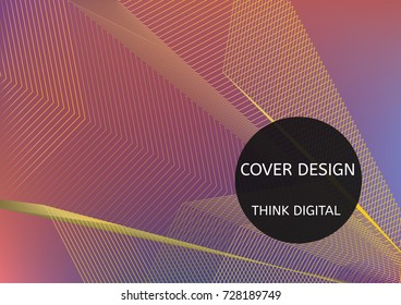 Neon Colored Minimal Vector Cover Template. Geometrical Bright Glitch Presentation Background. Geometrical Trendy Modern Technical Poster. Iridescent Horizontal Wallpaper. Sparkling Futuristic Cover.