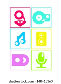 Neon colored music icons set