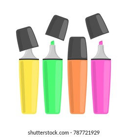 Neon colored pens for highlight text for art craft vector illustration