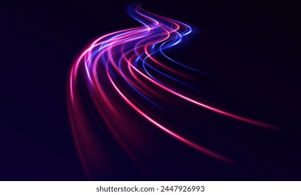 Neonfarbenes Rennen oder Speedway. Ein Vektorillustration-Effekt, ein Lichtrail-Effekt, der mit einem Netz und einem Verbund-Werkzeug erstellt wurde.	
