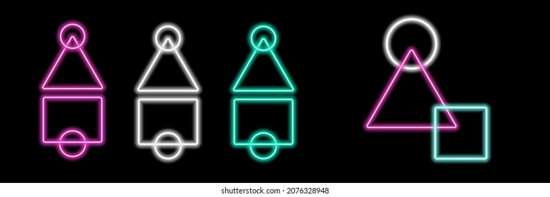 Neon colored signs circle, square, triangle. Vector image.