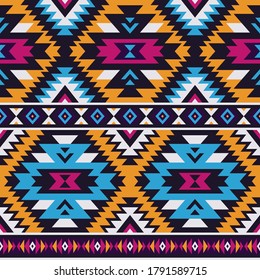 neon colored tribal vector seamless navajo pattern. aztec abstract geometric art ornament
print. Ethnic vector background. Wallpaper, cloth design, fabric, tissue,cotton, cover, textile template.