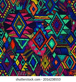 neon colored tribal vector seamless pattern.