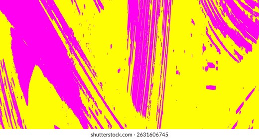 Neon colored urban punk background with halftone texture, paint drops and splashes. Bright pink and yellow colored banner design. Modern grunge background with hand drawn brush strokes.